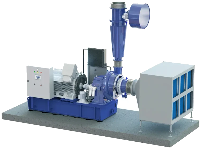 Instalación de compresor centrífugo TC25 Continental Blowers con silenciador y tablero de control